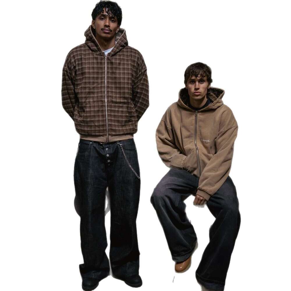 Winter Trendy Brand New Plaid Lined Patchwork Reversible Cotton Sweatshirt Street Fashion Jacket