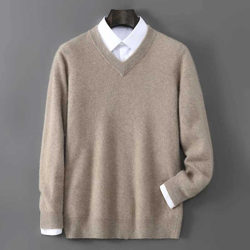 2025 Autumn Winter New Mens Wool Sweater Solid Color VNeck Pullover Sweater Casual Loose Business Knit Plus Size Base SweatersXJ251022