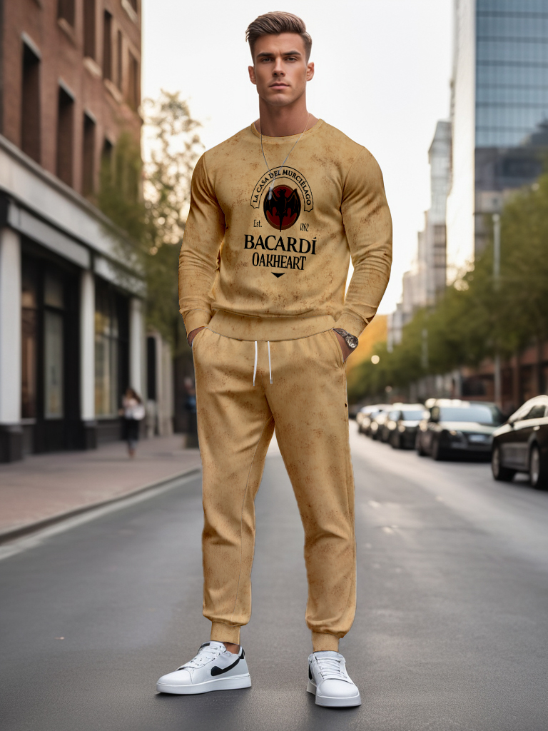 Men's Ankle-Length Knitted Cotton Blend Long Sleeve Sweatshirt Brown round Neck Casual T-Shirt Comfortable Outdoor Wear - YLWY00129