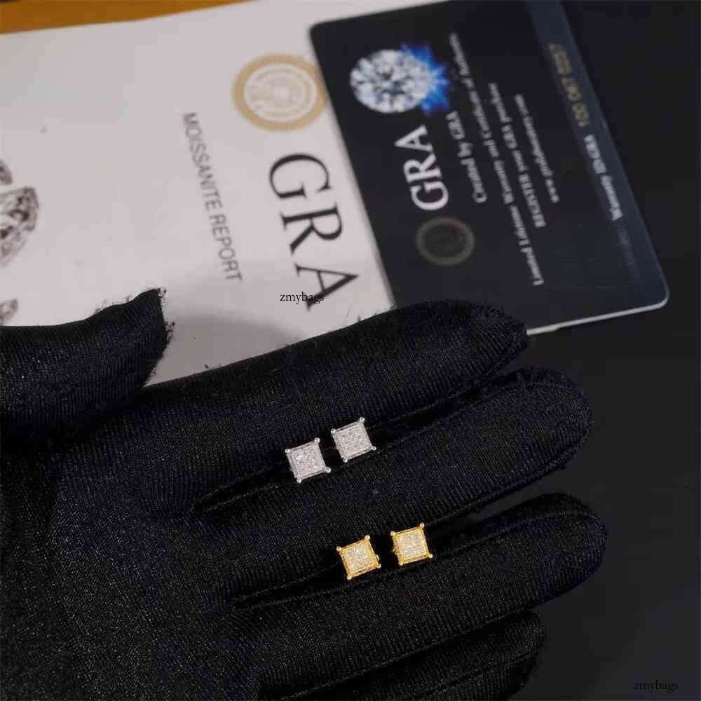 Iced Out Jewelry Sterling Sier Square Shape Hip Hop Mmoissanite Dia Earrings