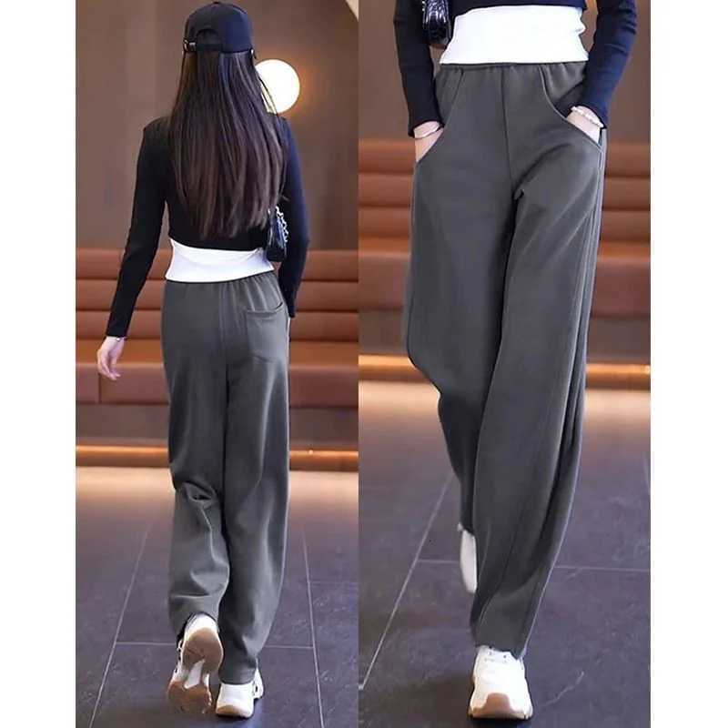 Women Casual Wide Leg Banana Pants Loose Straight Trousers Slim Fit High Elastic Soft JoggersT251022