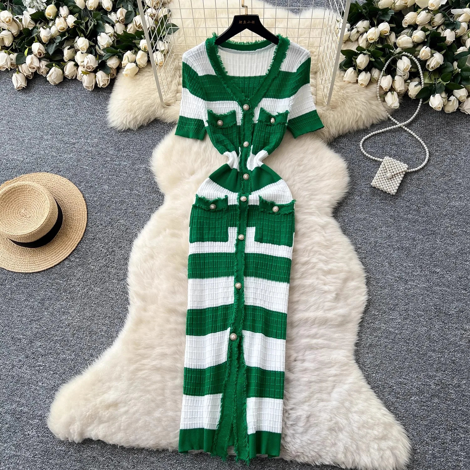 YuooMuoo Chic Fashion Sexy Package Hips Knitted Long Dress Spring and Summer Elegant Slim Waist Office Lady Sweater Dress 251020