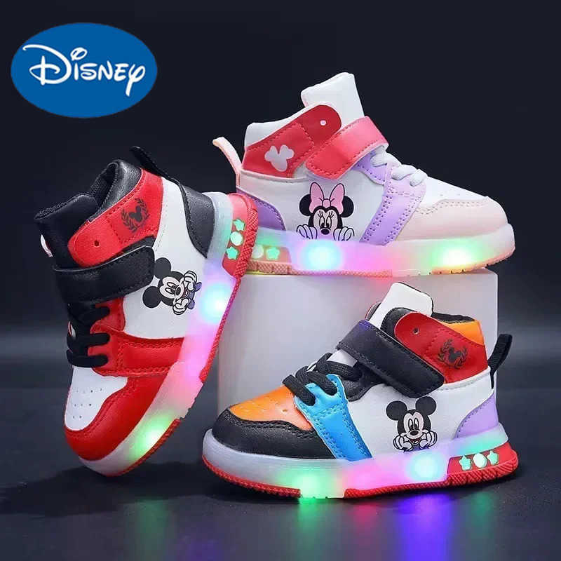 Disney Childrens Sneakers Boys Girls Mickey Led Light Sport Shoes Student Shoes Hook Antislip Kids Outdoor Shoes Basket Shoes H251022
