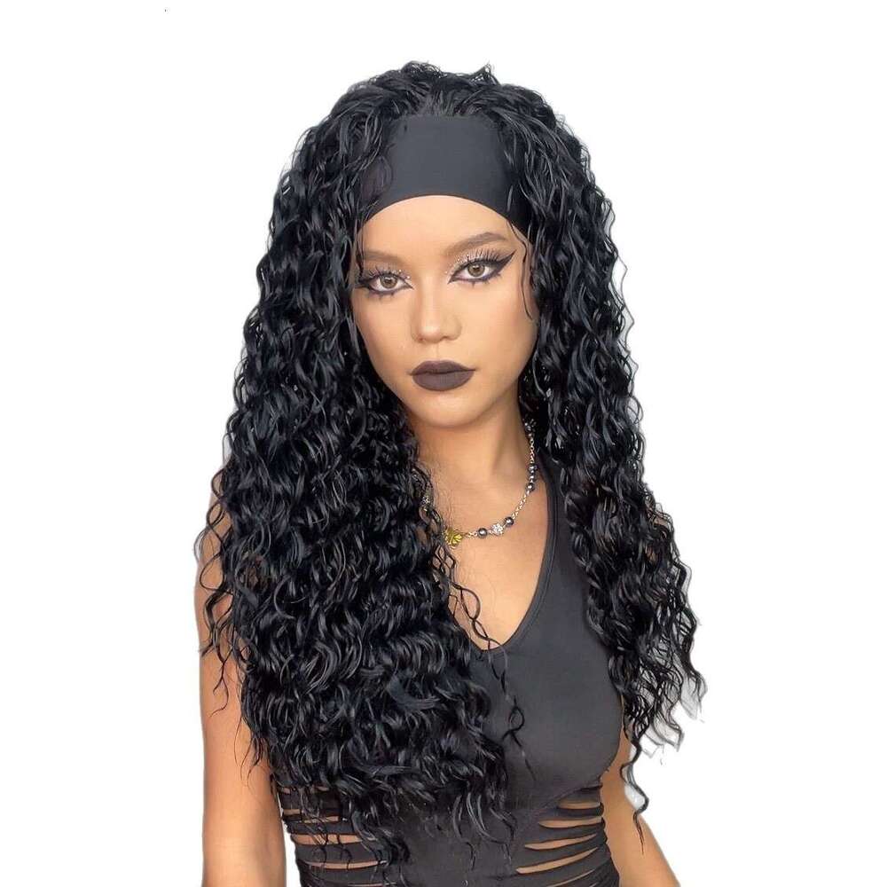 New Hairband Wig For Women, Black Small Curls, Brown Long Straight Hair, Hine-Made High-Temperature Fiber