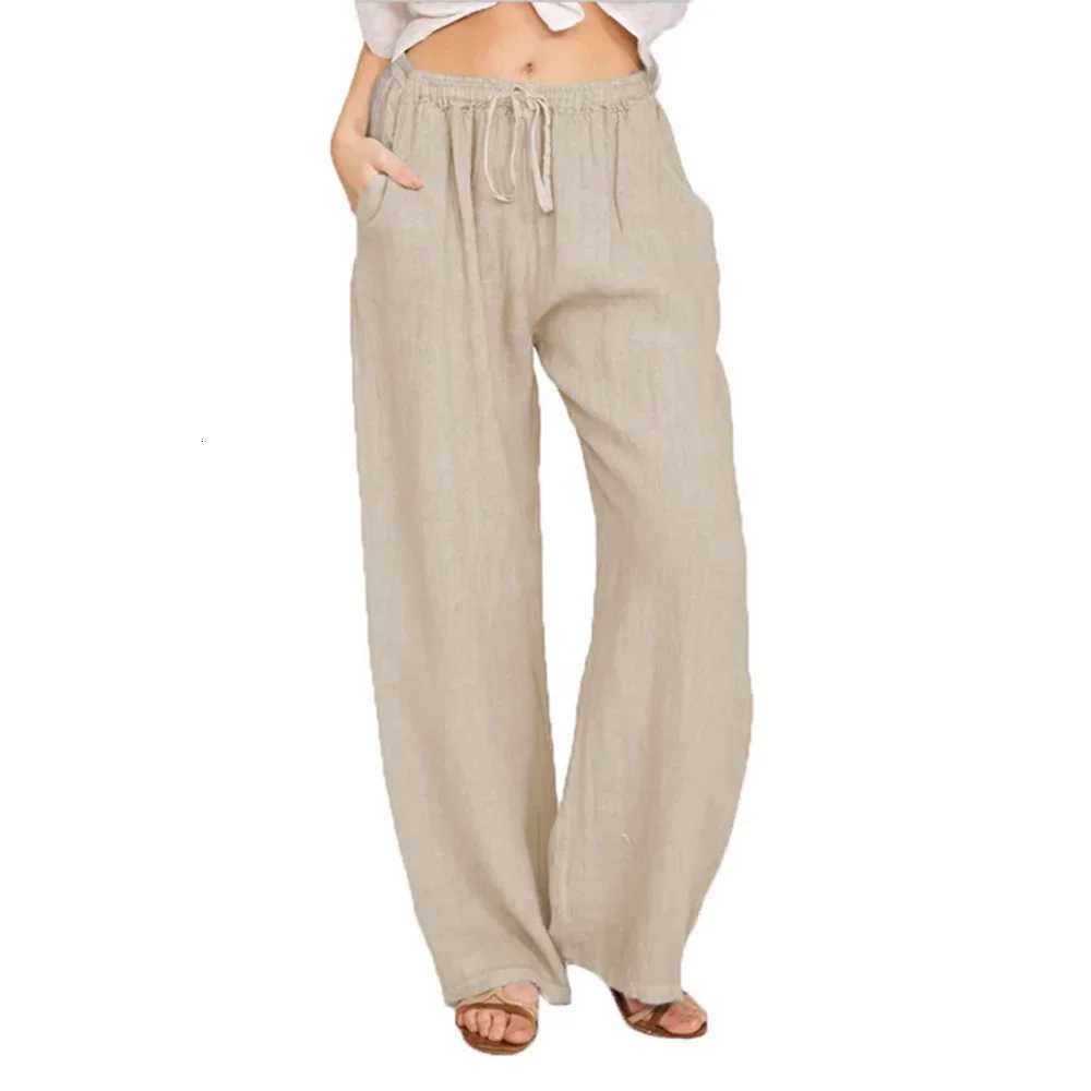 Summer Autumn Women Fashion Cotton Linen Pants Elastic Waist Loose Straight Pants Female Casual Solid Color Versatile TrousersT251022