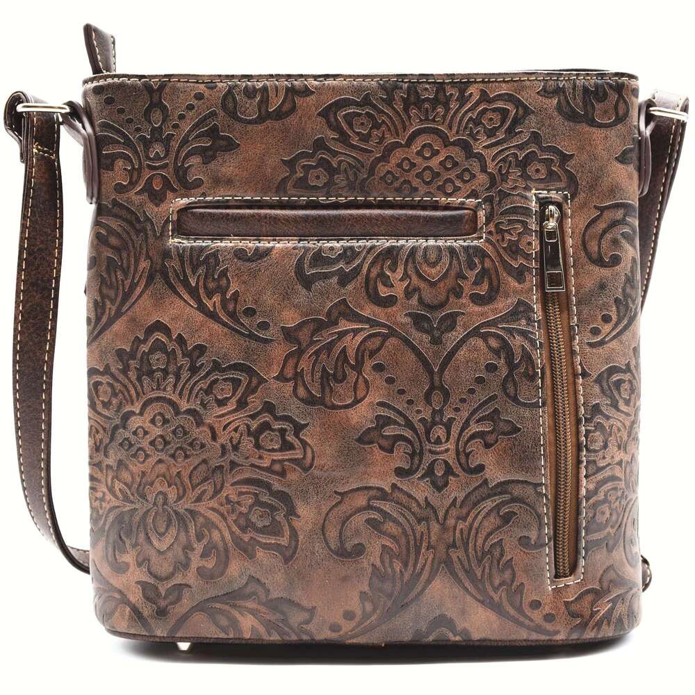 Women's Cowboy Crossbody With Fringe Tassel Decorations Adjustable Strap, Zipper Closure, Hardware, Turquoise Bead Accent Synthetic Faux Leather 