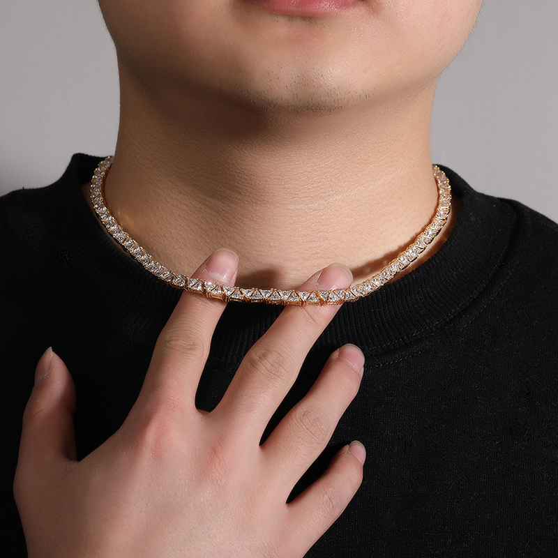 5mm Hip Hop Tennis Chains Jewelry Women Mens TopBling 5A Triangle Zircons Necklaces 14k Real Gold Plated Jewelry