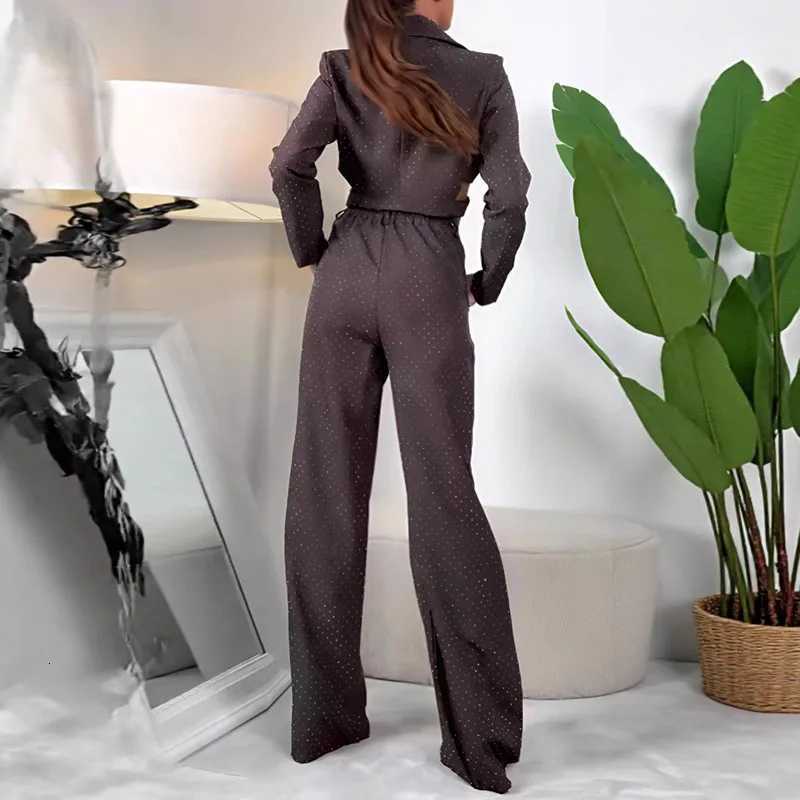 New Diamonds Shiny Womens Suit Elegant Turndown Collar Button Irregular JacketHigh Waist Pants Sets Long Sleeve Autumn OutfitT251022
