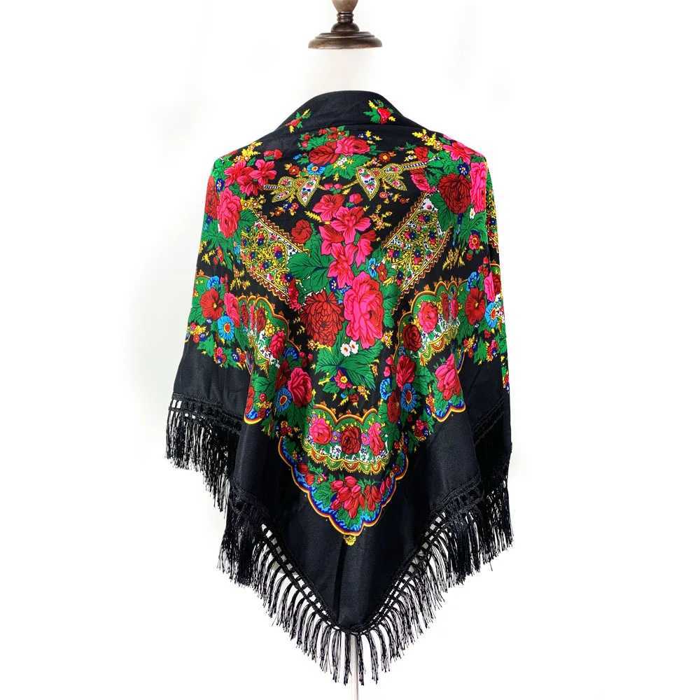 120120cm New Design Russian Square Scarf Luxury Women Floral Print Ukrainian Fringed Handkerchief Shawls Babushka Head Wraps J251118