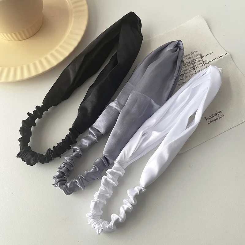 Satin Silk Solid Cross Top Knot Headband Elastic Hair Band Women Girls Scrunchies Hairband Turban Bandanas Hair Accessories New V251022