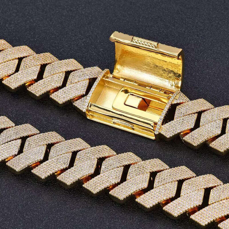 Designer necklace Fine Jewelry 22mm Iced Prong Link Chain Sier Plated 3 ROW Dia Cuban Chains Hip Hop Necklace