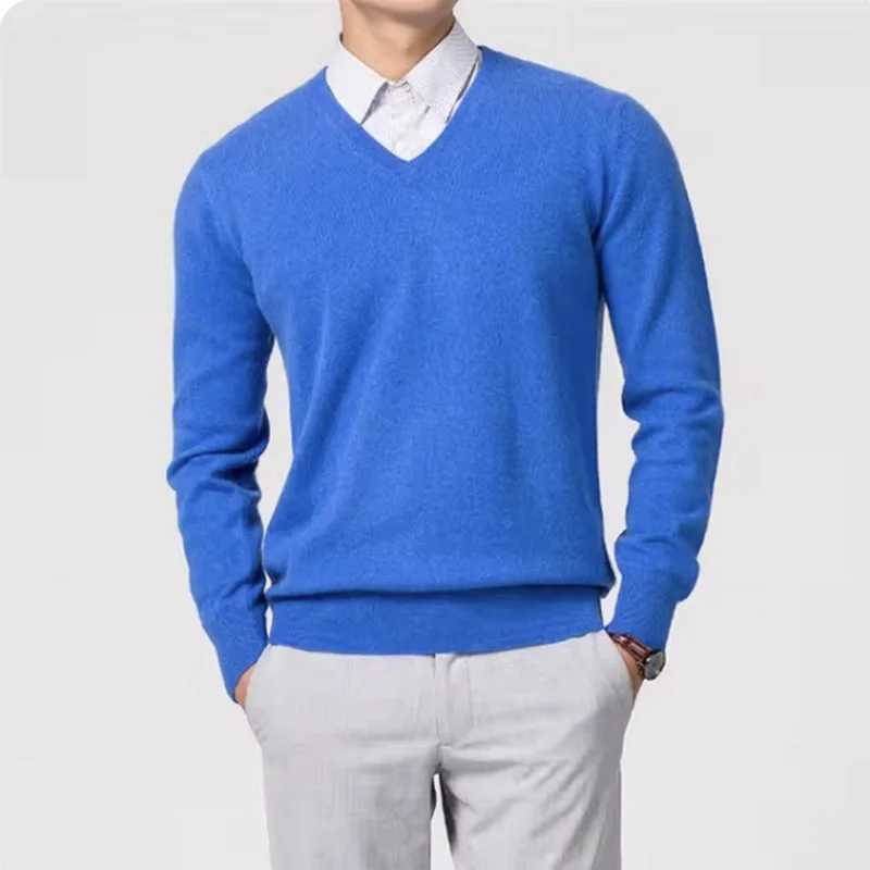 Cashmere Cotton Blend Classic VNeck Sweater Men Pullover 2024 Autumn Winter Business Casual Allmatch Knitted Jumper Pull HommeXJ251022