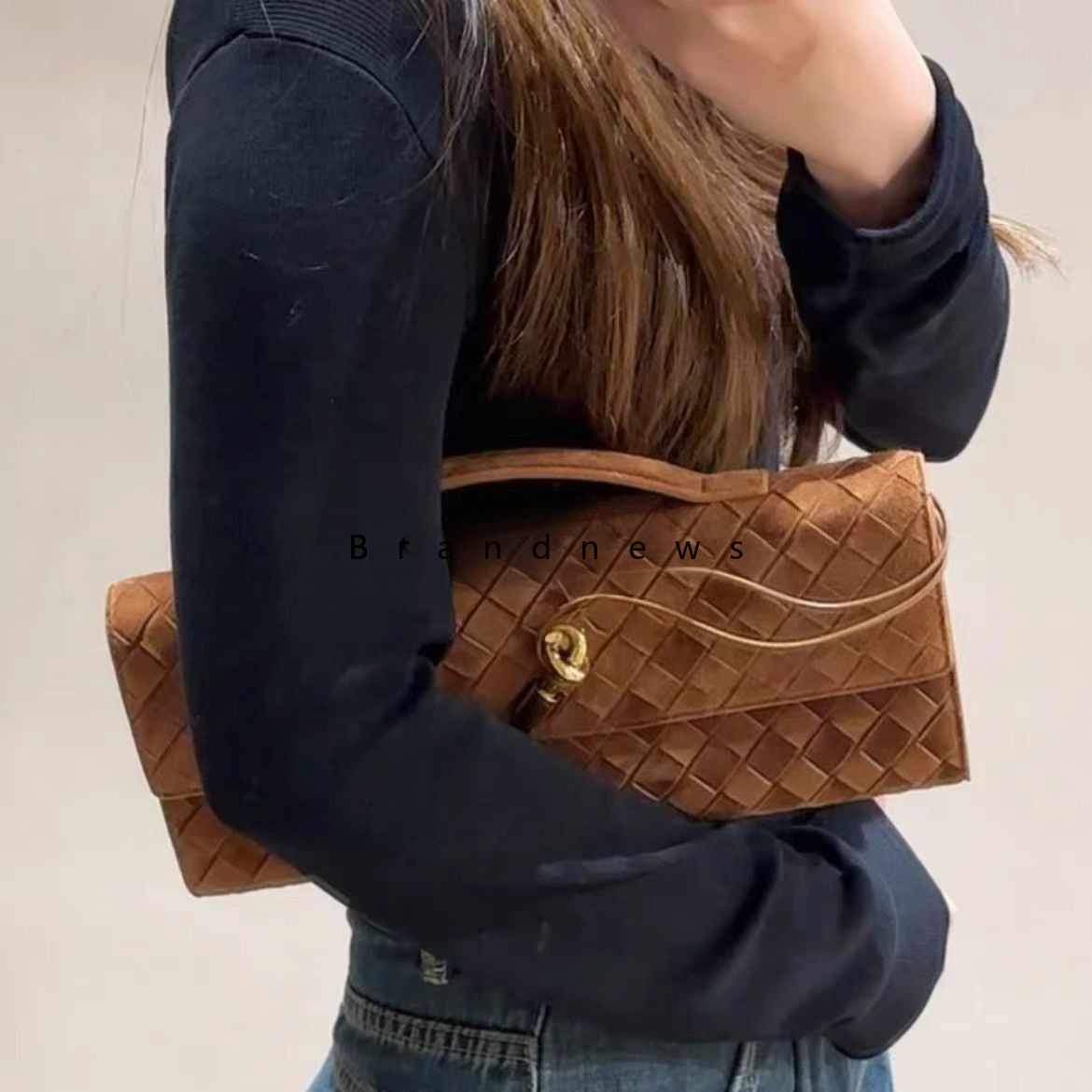 Real Suede Leather Evening Bags Long Andiamo Clutch With Handle Intrecciato Craft Cow Leather Girl Shoulder Bags Purses And Handbags Luxury Design Party Wallet 3421