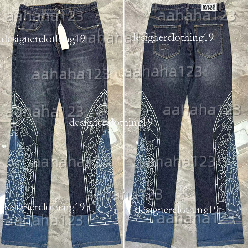 Decides War Jeans Mens Designer Pants Y2K Hip Hop Skateboard Baggy Trousers WDW Denims USA High Street Catthedral Side Embroidery Multicolor Patched Arch b50 94c a2