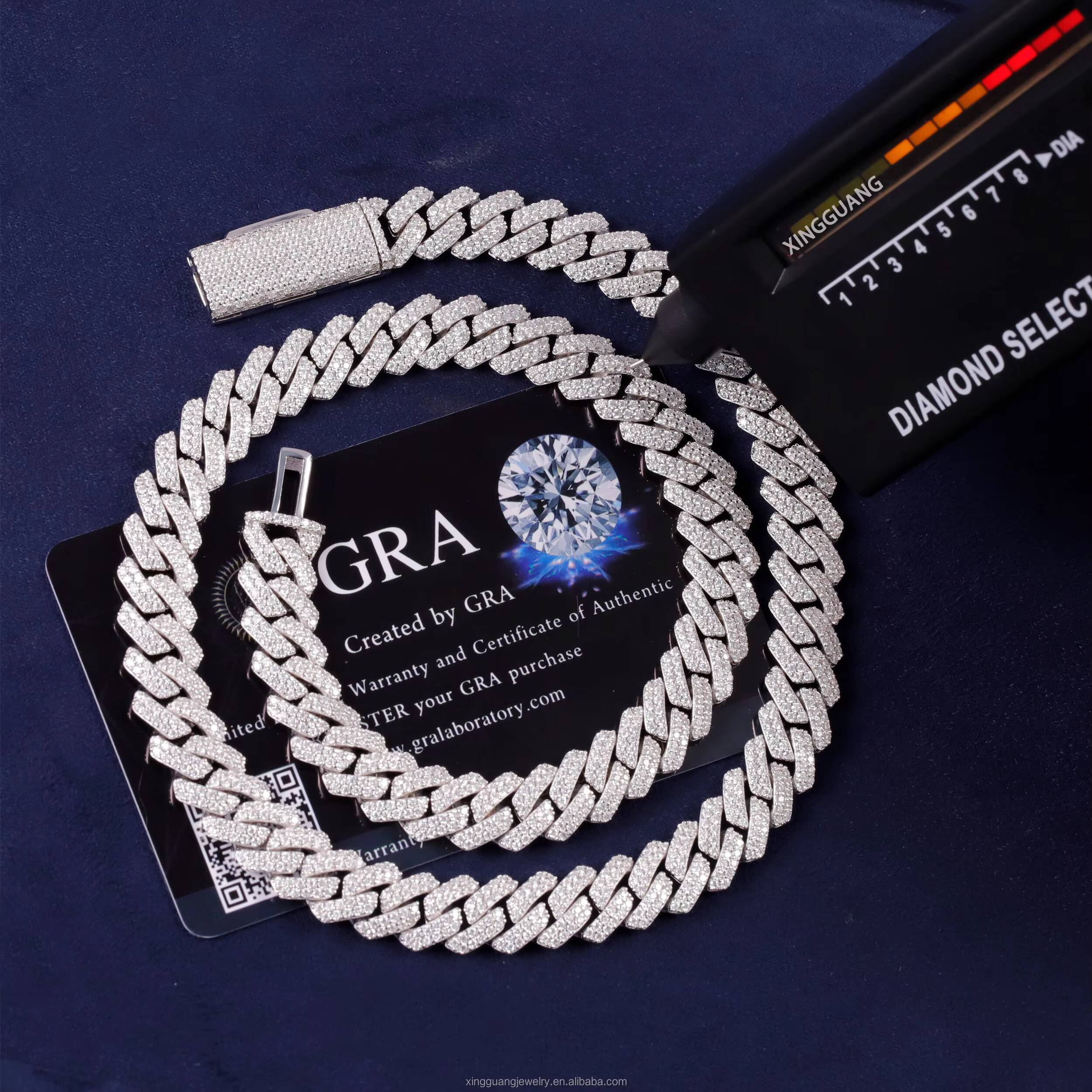 10mm Straight Sliver 2 Row Rapper Cuban Chain Necklace VVS Diamond Pendant Necklace Hip Hop S925 Moissanite Cuban Lidynamic Chain