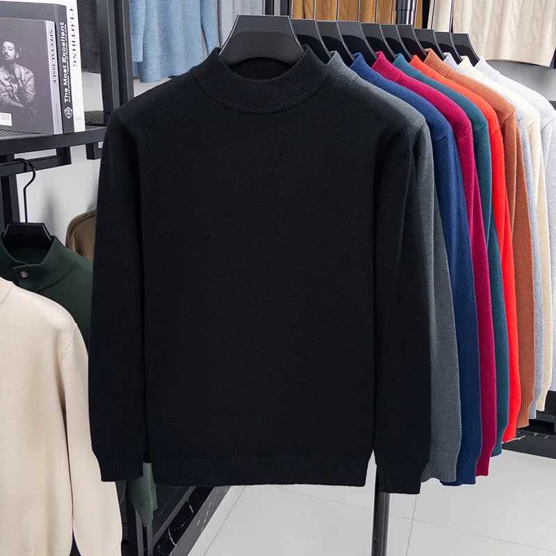 Half Turtleneck Knitwear Sweater New AutumnWinter Mock Neck Sweatshirts Solid Color Pullovers Man Brand Casual Mens ClothingXJ251022