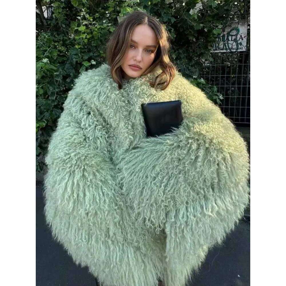 Fashion Solid Plush Faux Fur Coat Women Elegant Warm Long Sleeves Loose Jacket 2025 Lady Winter Chic High Street Outerwear