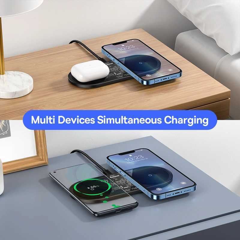 Baseus 20W Dual Wireless Chargers for iPhone 15 14 Airpod Pro Fast Qi Wireless Charger for 12 Pro Charging Pad J251114