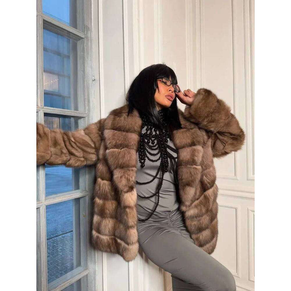 Patchwork Faux Fur Coat Women Fashion Casual Full Sleeve Lapel Loose Long Staple Plush Jacket 2025 Winter Street Wear New
