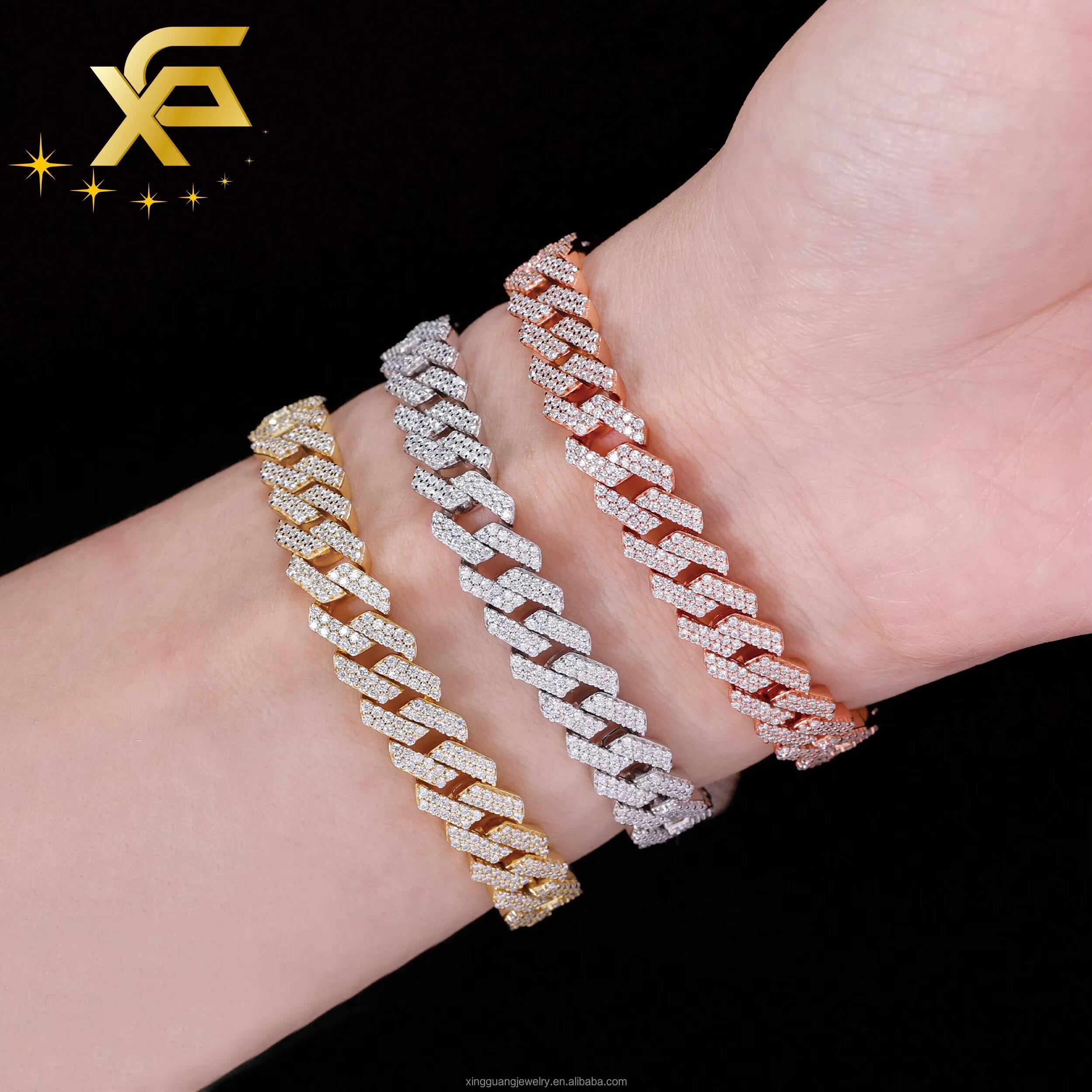 Hip Hop Jewelry 8mm 2Rows Necklace Bracelet 925 Silver Moissanite Cuban Lidynamic Chains Hot Sale Cuban Chain GRA Certificate