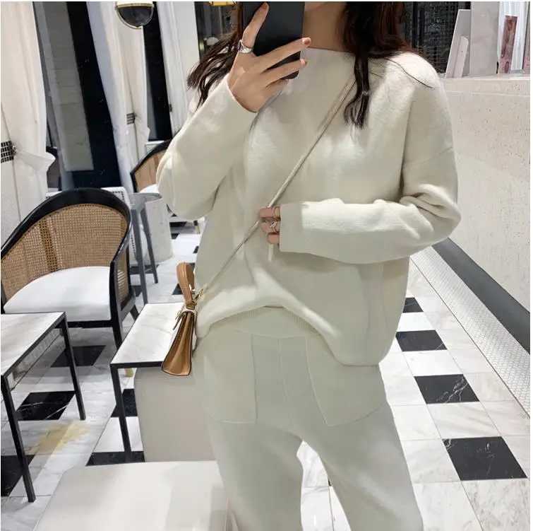 HMA High Quality New Winter Women Cashmere Sweater Two Piece knitted Sets Tracksuit 2025 Fashion Sweatshirts Sporting SuitT251022