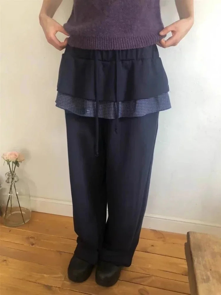 2025 Bottoms Women Fashion Japanese Sweatpants Pantalon Streetwear Joggers Femme Patchwork Plaid Casual Straight Y2k Pants 251022