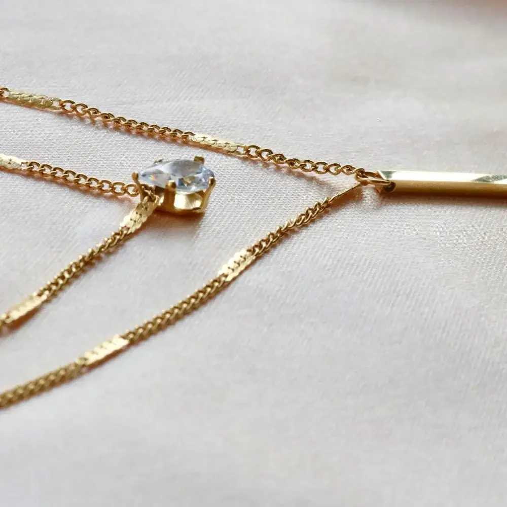 Double Layer Crystal Zircon Pendant Necklace For Women Female Vintage Stainless Steel Choker Chain Neck Wedding Jewelry Gift V251022