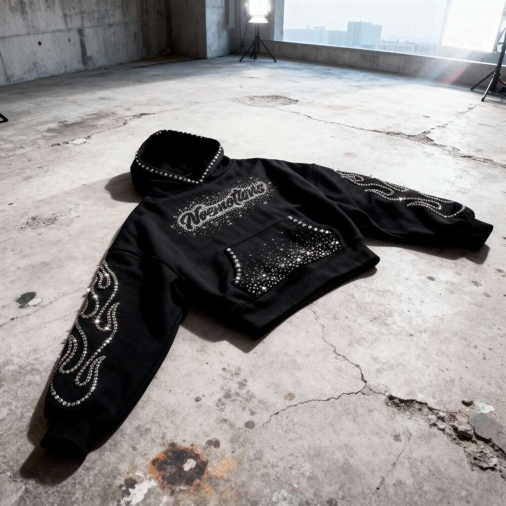 2025 American Ins Personalized Letter Rhinestone Print Couple Matching Street Style Trendy Loose Sweatshirt