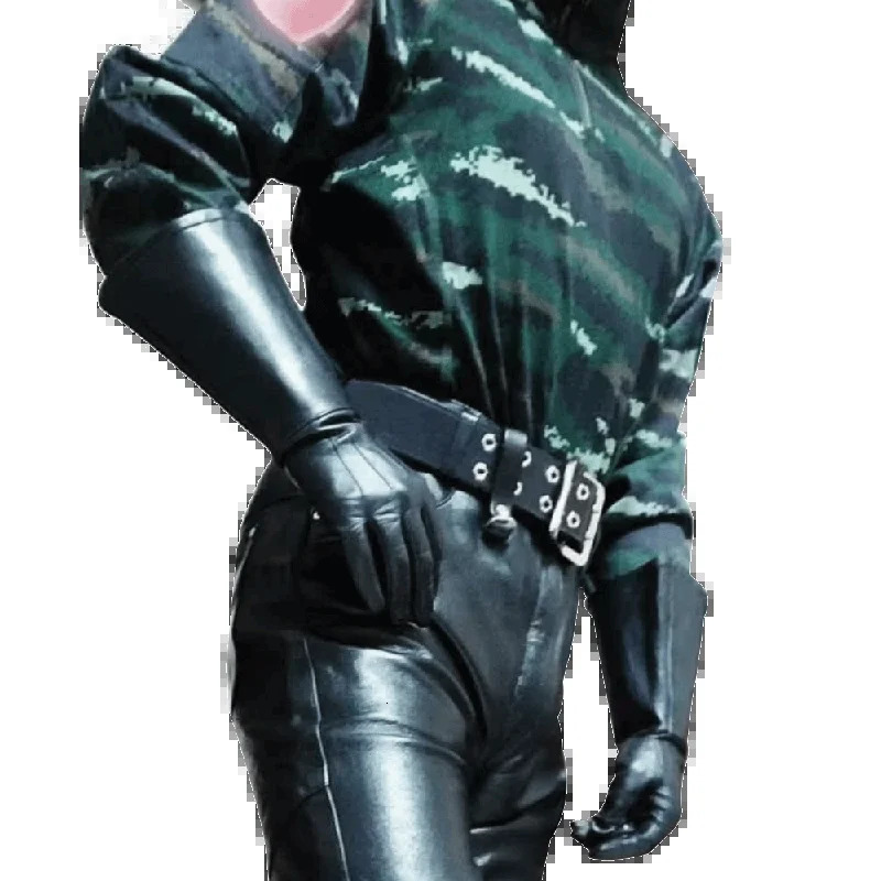 35CM Mens Leather gloves Touch Screen Double Cuff Unlined Genuine Leather Tight Long Driving Riding Moto Gloves 251021