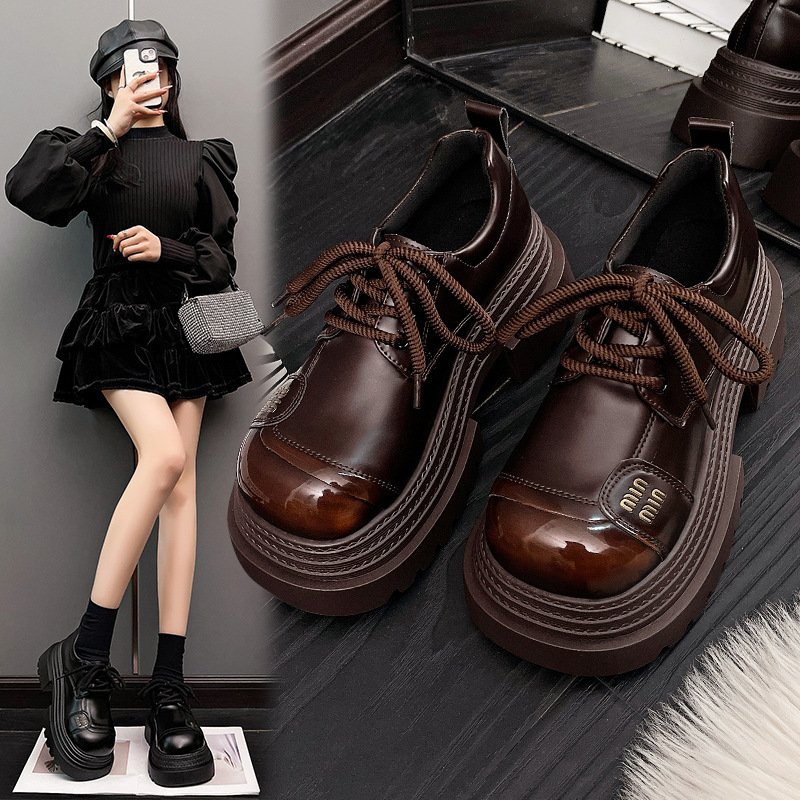 Free Shipping Simple Lovely Thick Sole Womens Leather Shoes New Arrival Fashion Versatile Chunky Heel Dress Shoes Black Brown Hot Sale