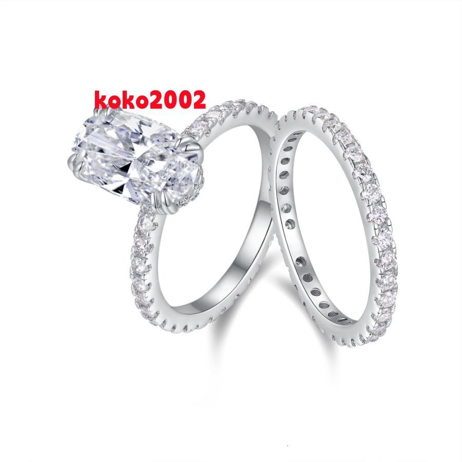 538CTW Oval Cut Moissanite Ring Set Egg Shape Center with Eternity Band 925 Silver Engagement Jewelry Gift for Women