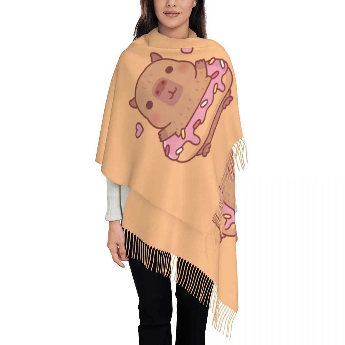 Custom Cute Capybara Tassel Scarf Women Soft Shawls Wraps Lady Winter Scarves J251118
