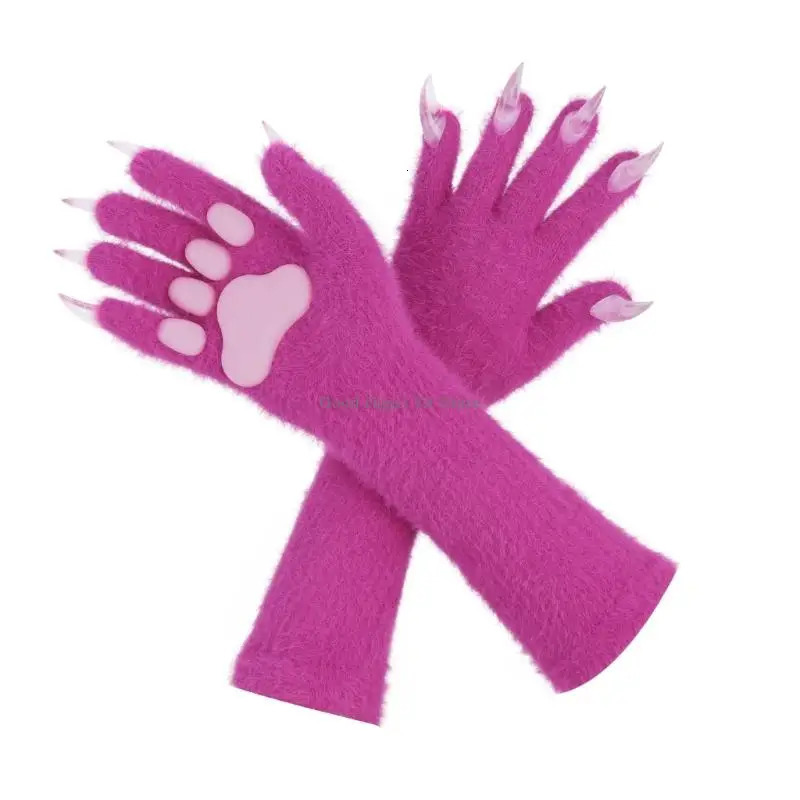 Halloween Long Gloves Silicone Soft Plush Pad With Nails Adult Kids Cosplay Prop 251021