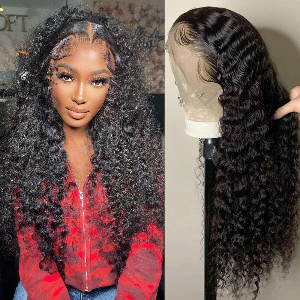 13*4 Lace Front With Small Curls, Middle Part, Long Curly Hair, Synthetic High-Temperature Fiber Wig