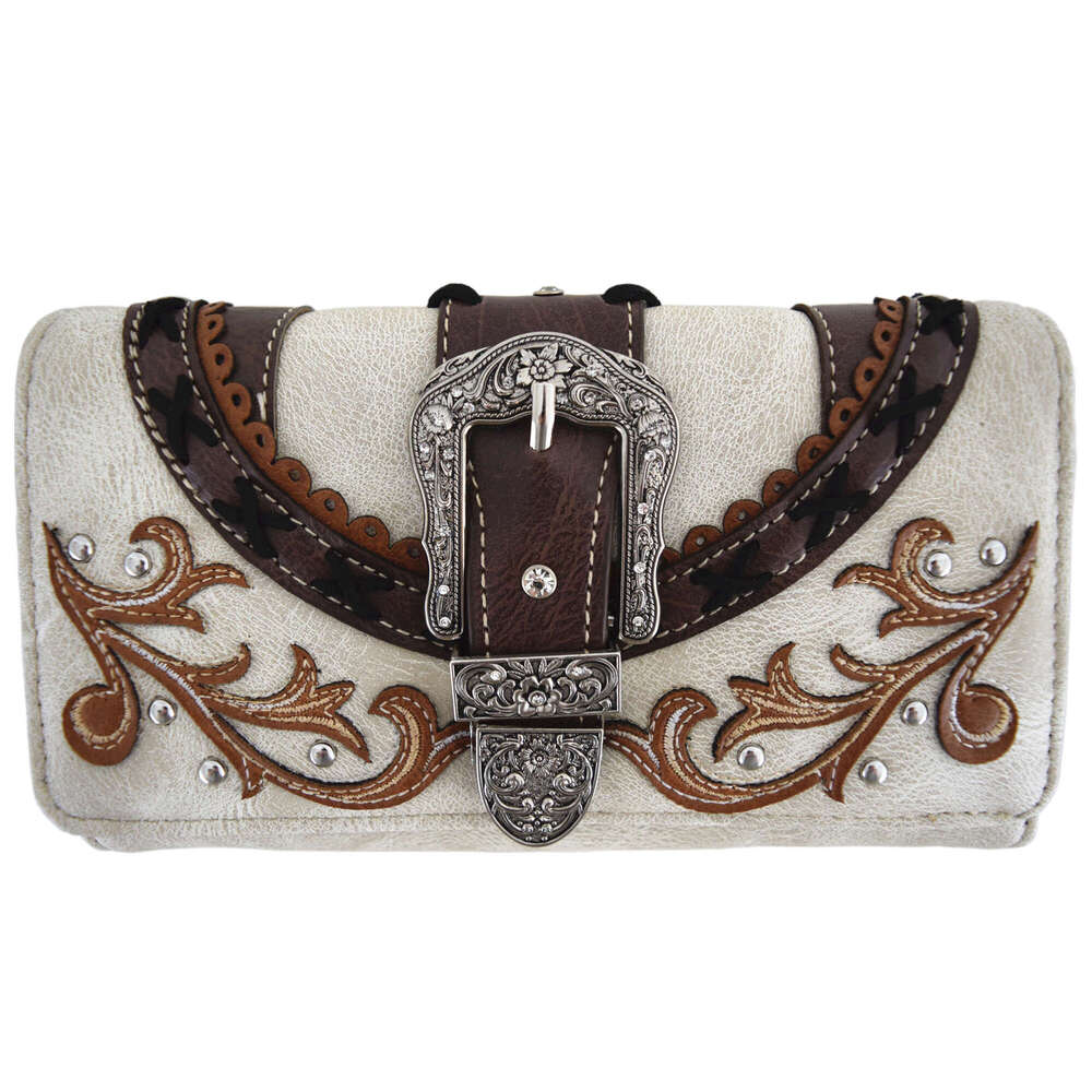 Western Style Tooled Buckle Studded Floral Women Country Backpack Bags Rucksack Daypack Biker Purse Matching Wallet Set