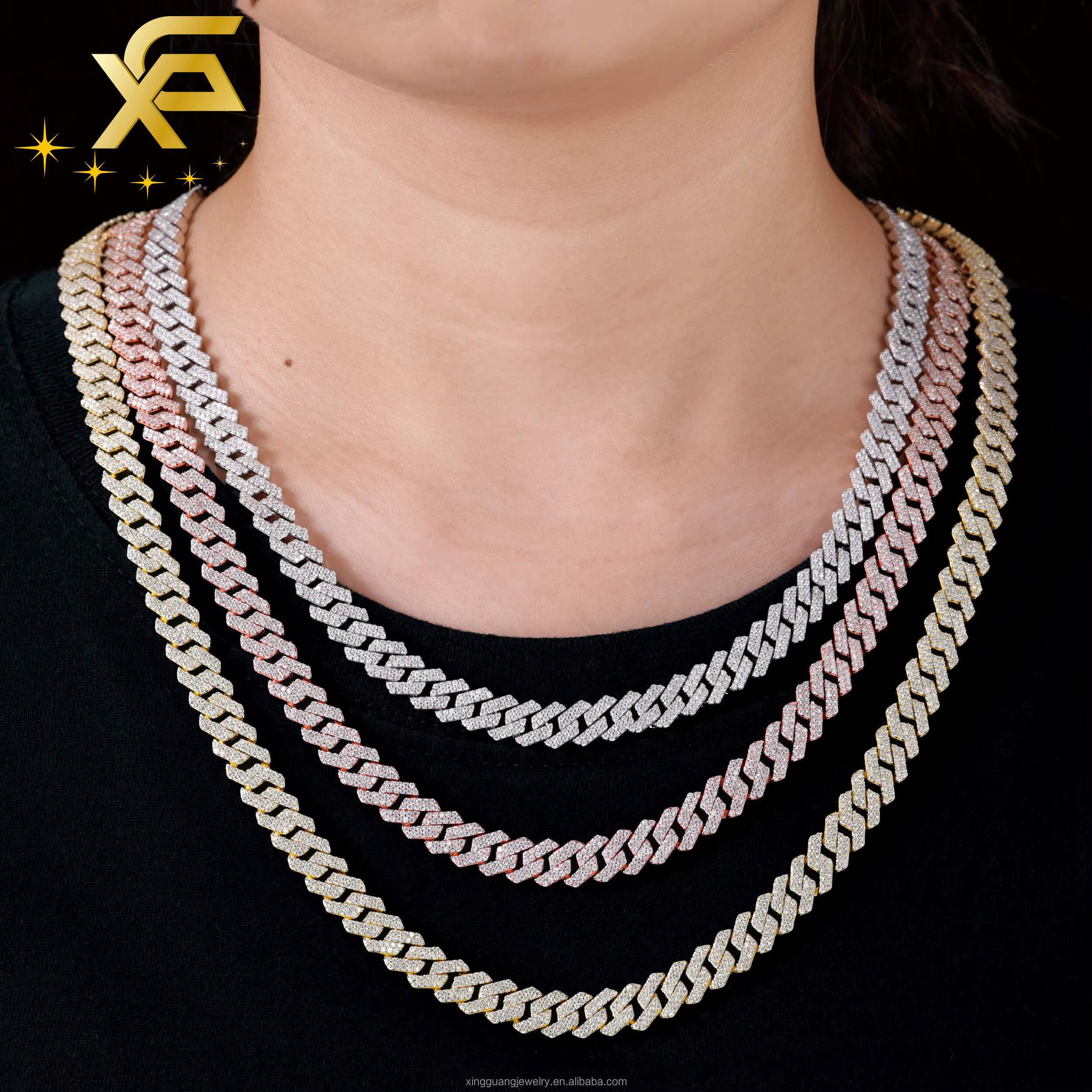 100 Pass Diamond Test Gold Plated S925 Sterling Silver VVS Moissanite Diamond Cuban Lidynamic Chain for Men Hiphip Fashion Jewelry