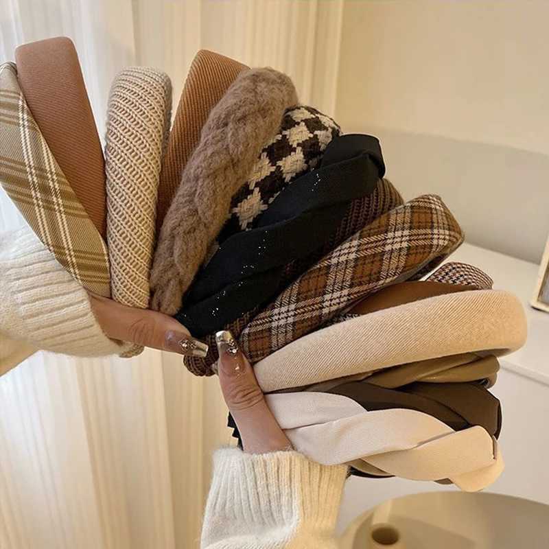 Fashion Print Lattice Sponge Vintage Elastic Hair Band Hair Hoop Headband Womens Girl Wide Side Hairband Female Hair Accessories V251022