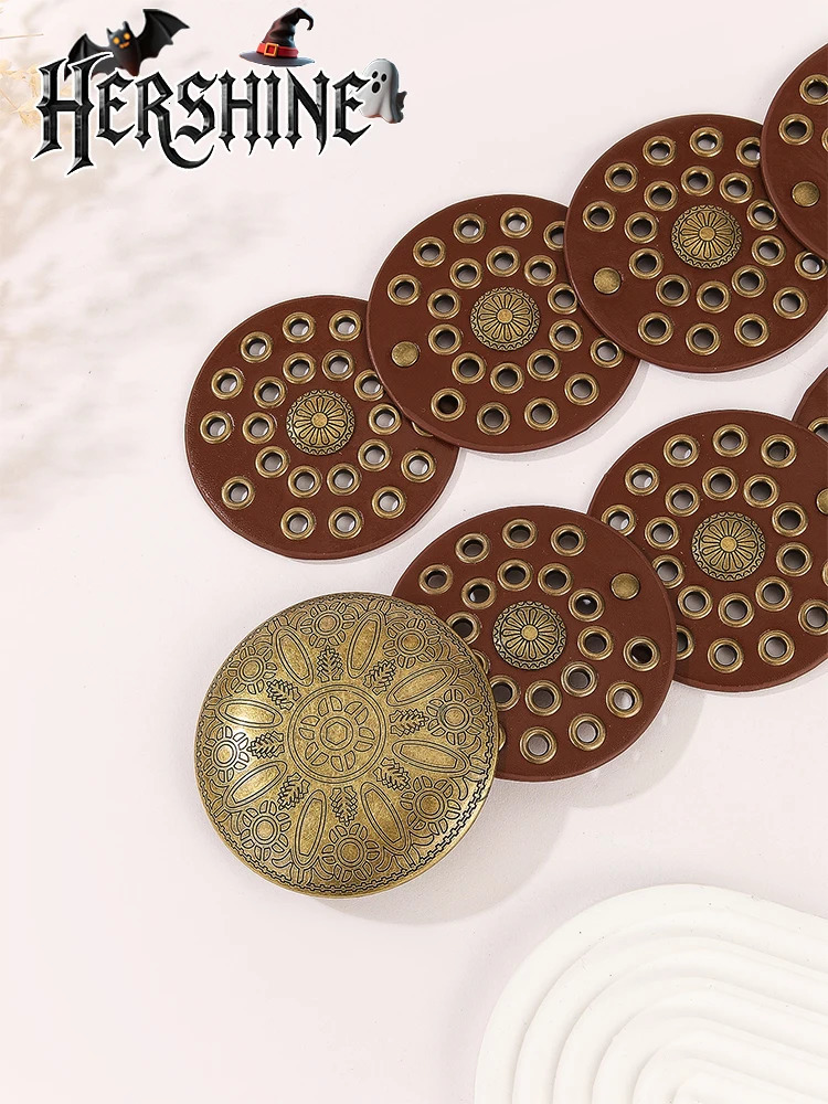 1 piece of womens brown round pancake metal eyeliner belt Western style Western style Simian style Y2K Gothic style 251013