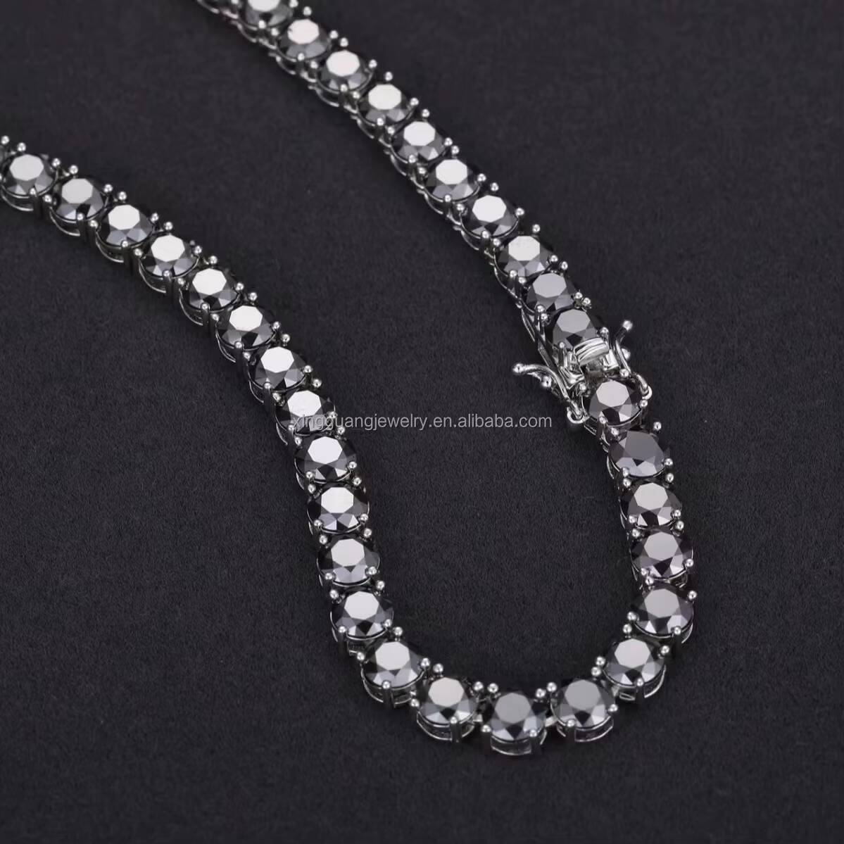 Hot Sale Black Diamond 3mm5mm Moissanite 925 Sterling Silver Black Gold Plated Tennis Bracelet Necklace Tennis Chain Jewelry