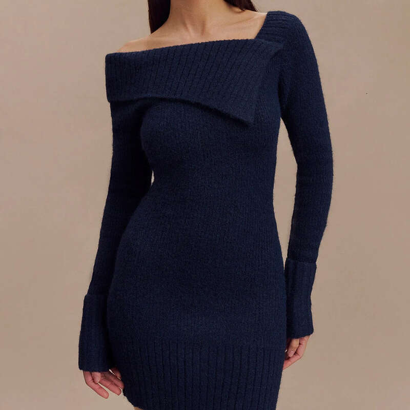 Women's Long Sleeve Knitted Bodycon Dress - 2025 New Style Designer Short Dress Sexy Off-Shoulder & One-Shoulder