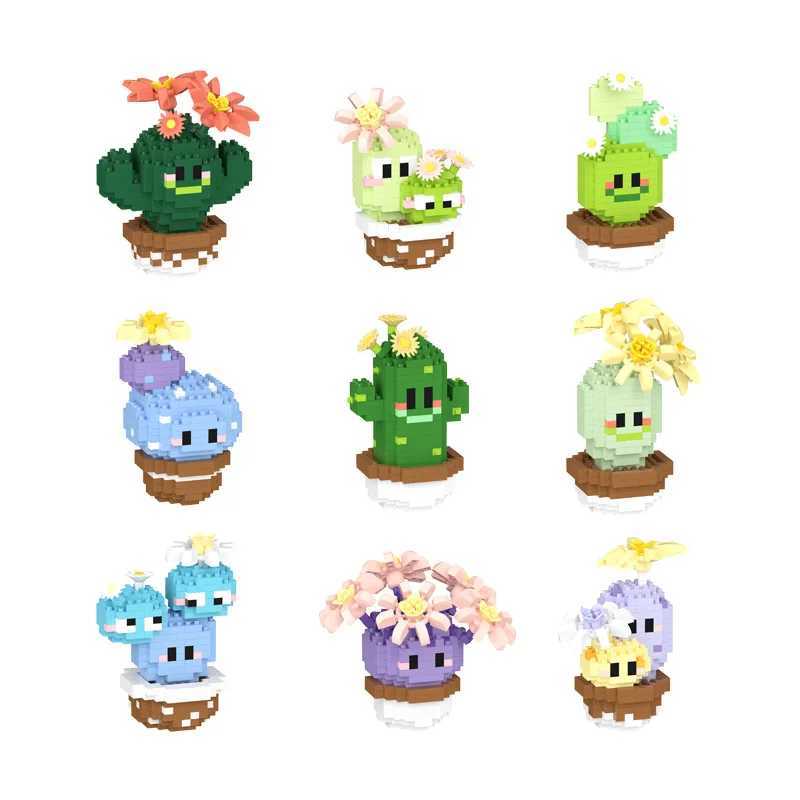 New Product Simulation Succulents Cactus Building Blocks Flowers DIY Educational Assembling Toys Potted Plant Decorations J251022