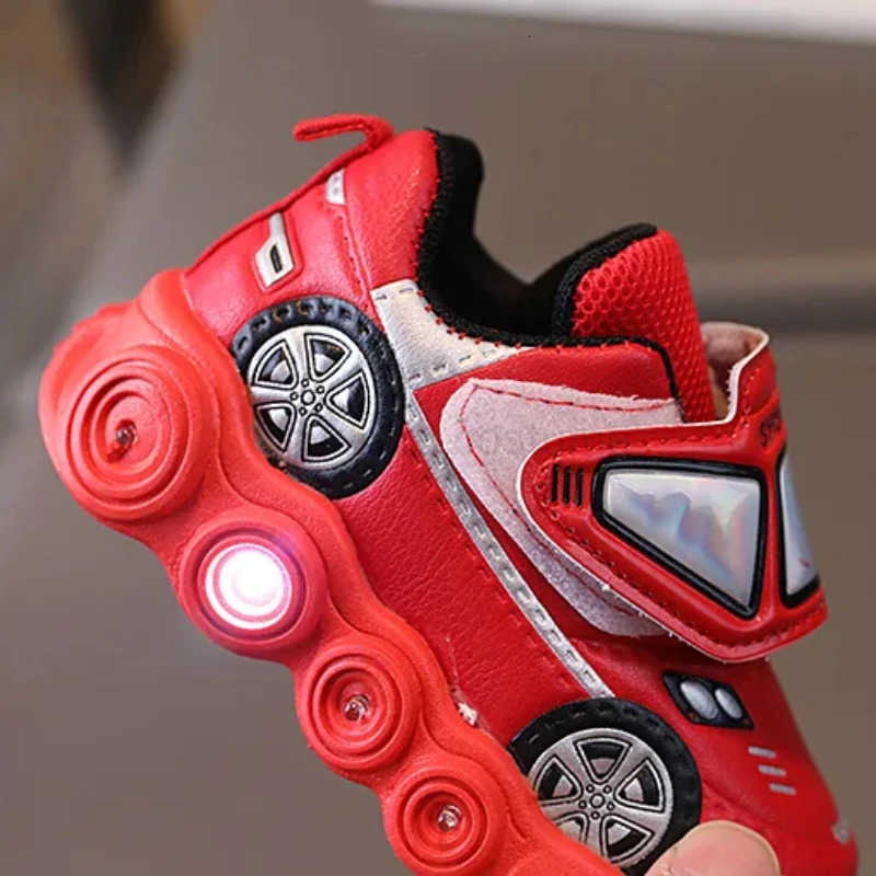 Disney Diseny KidsCasual Shoes Led Light Car Club Cartoon PU Leather Spring Shoes For Children Antislip Red Blue Shoes Size 2130 H251022