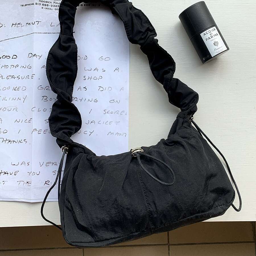 Korean Women's Pleated Trendy Artistic Crossbody Nylon Niche Design Fashion Casual Single Shoulder Small Square Bag B5