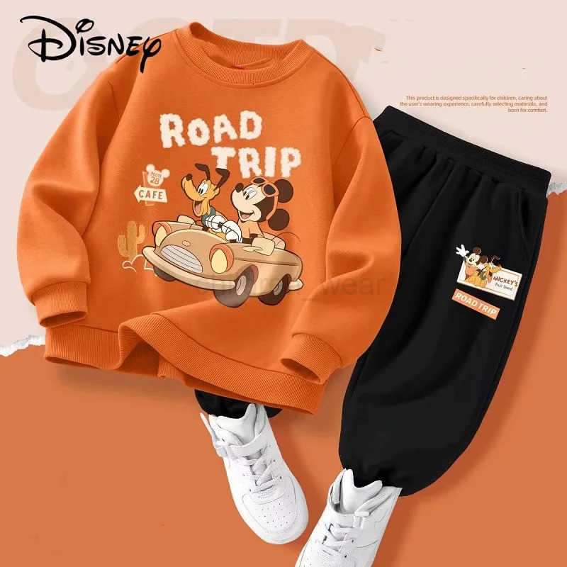 Disney Autumn Baby Girl Boy Clothes Set Children Mickey Printing Sweatshirt Top and Pants Bottom 2Pcs Suit Kid Cotton Tracksuit H25102211