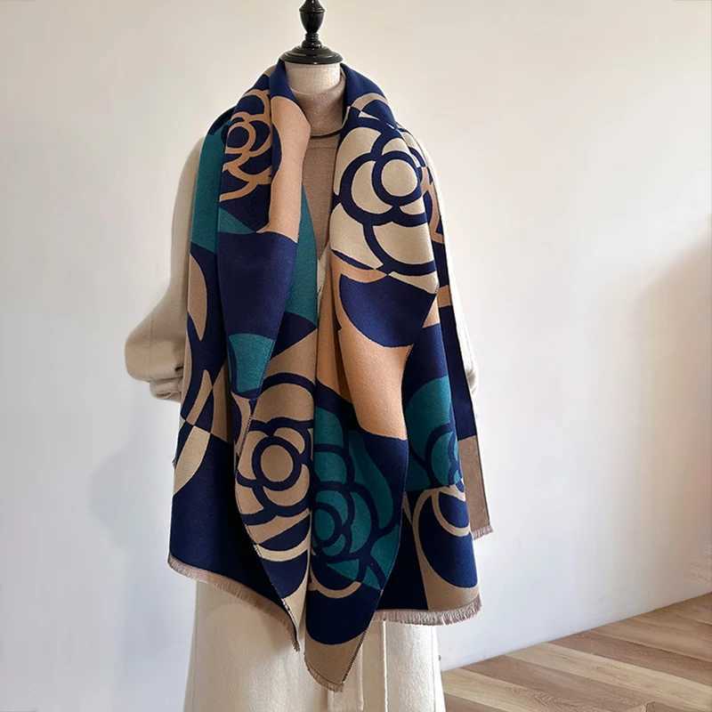 New Luxury Winter Camellia TwoSided Cashmere Jacquard Scarves High Quality Women Thicken Wrap Shawl Ladies Wool Scarf J251129