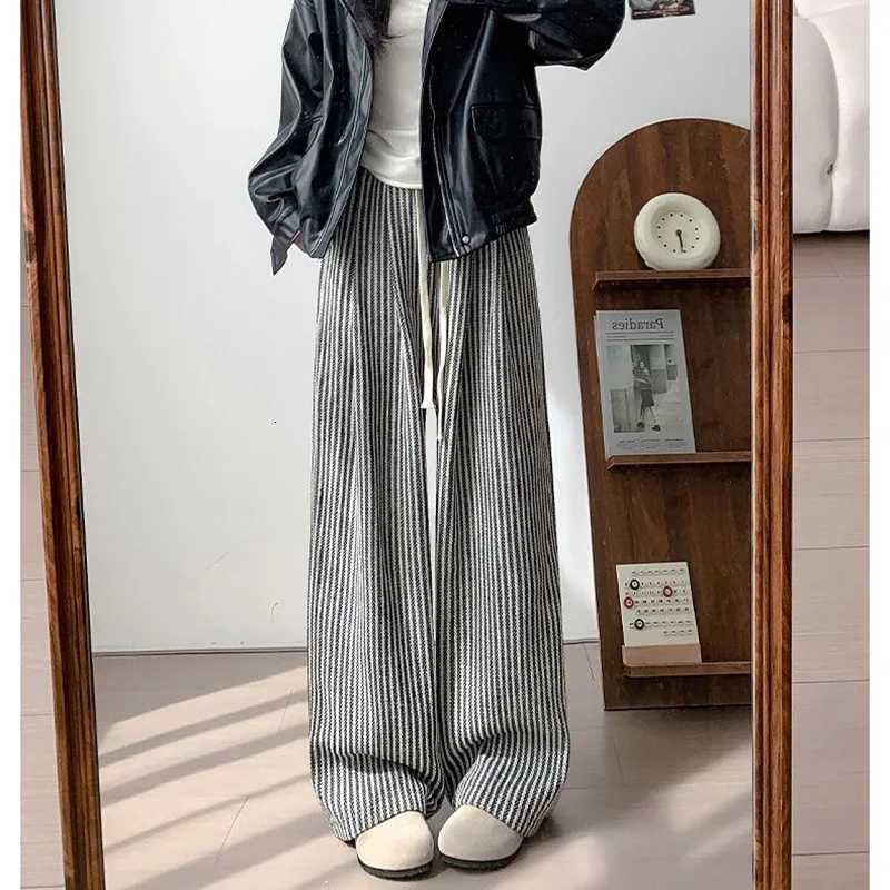 Lady Chic Retro High Waist Pants Female Patchwork Striped Baggy Trousers Women Korean Comfortable Straight Leg Daily PantsT251022