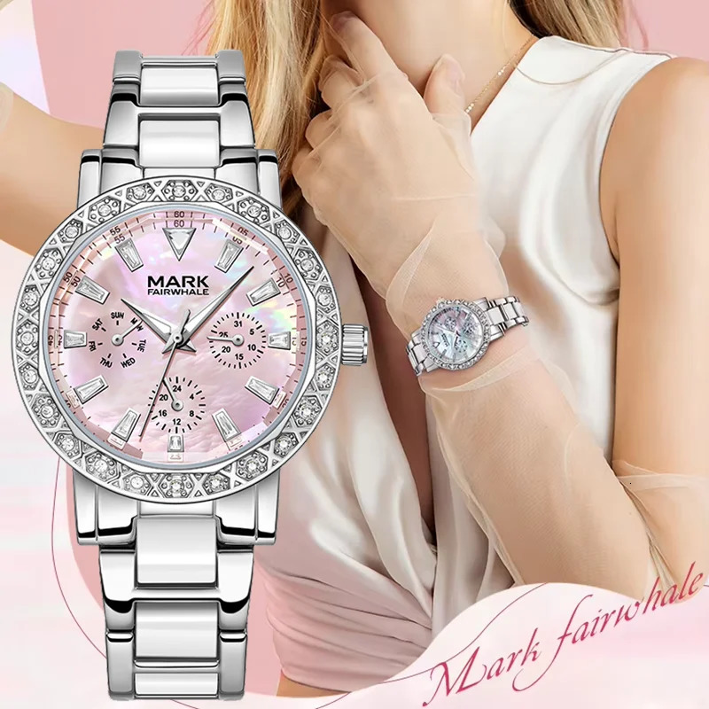 Mark Fairwhale Dress Pink Diamond Watch For Women Fashion Ceramic Chain Quartz Watch Brilliant Beimu Wristwatch Ladies 251021