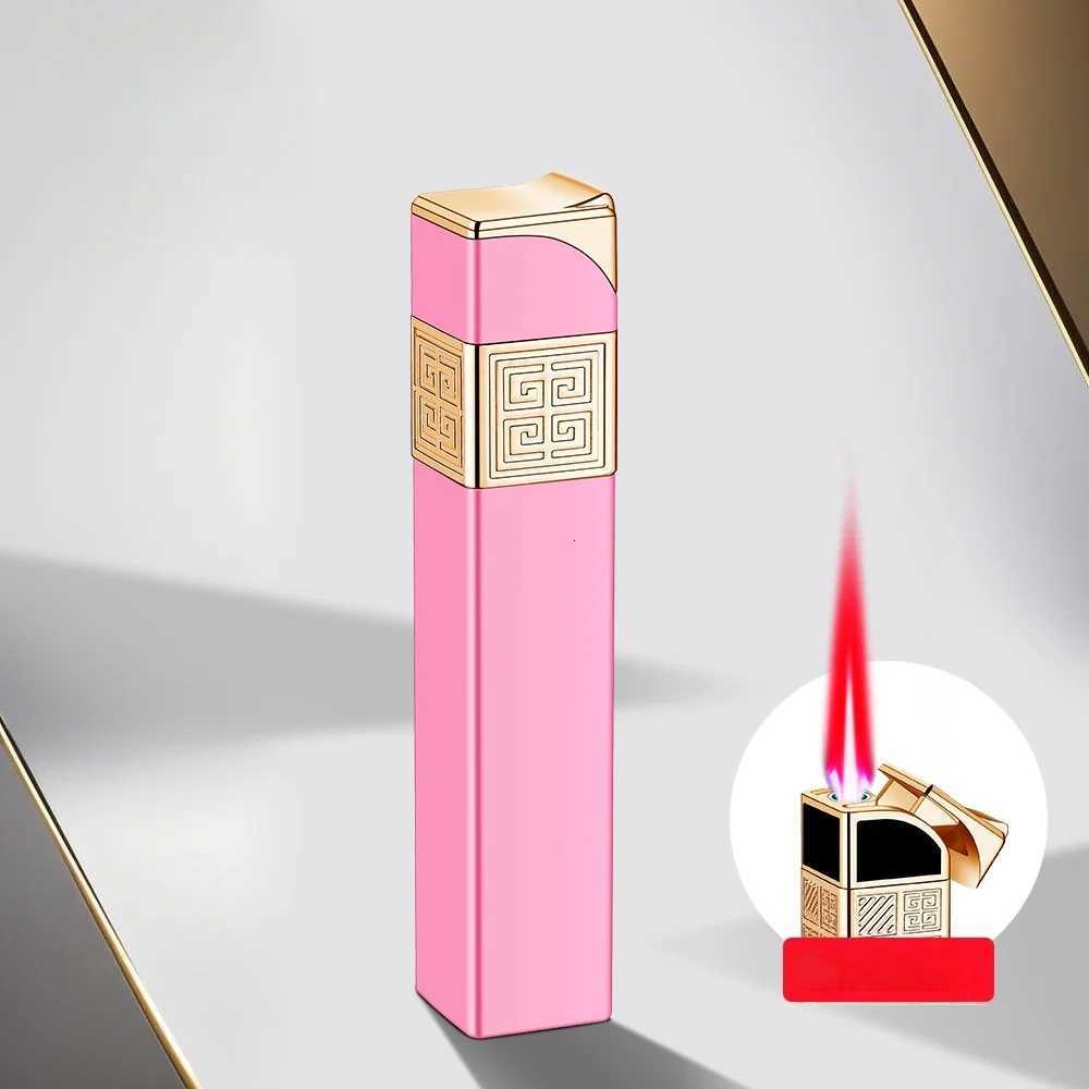 Portable MINI Square Strip Gas Lighter for Women Metal Material Windproof with Red Flame A Light Luxury Fashion Gift C251022