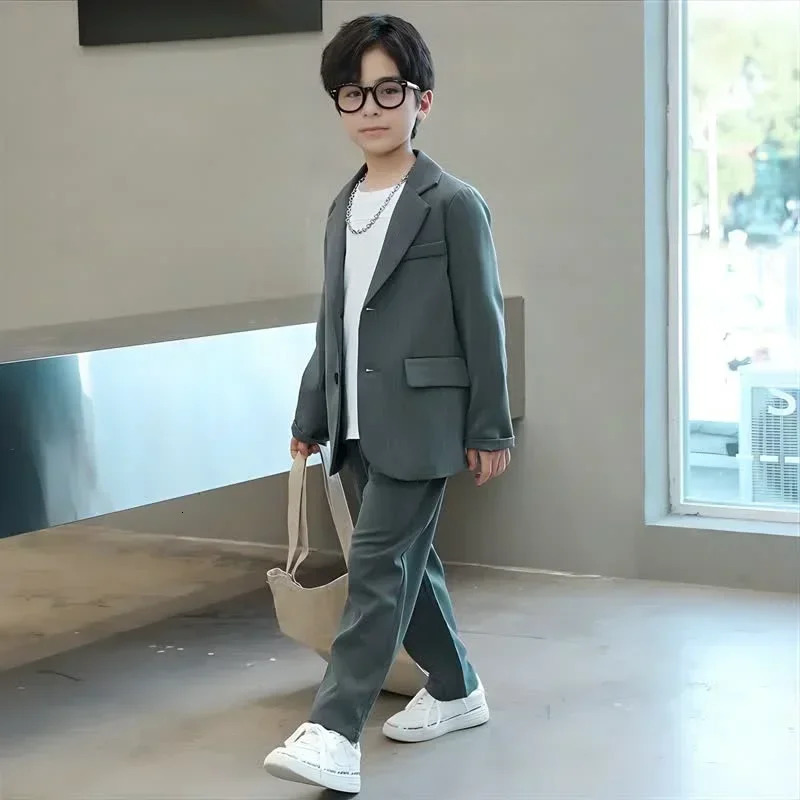 Teen Kids Formal Weddings Set Autumn School Uniform for Boys Casual Blazer Pants 2piece 6 To 14 Y Children Performances Cosutme 251021