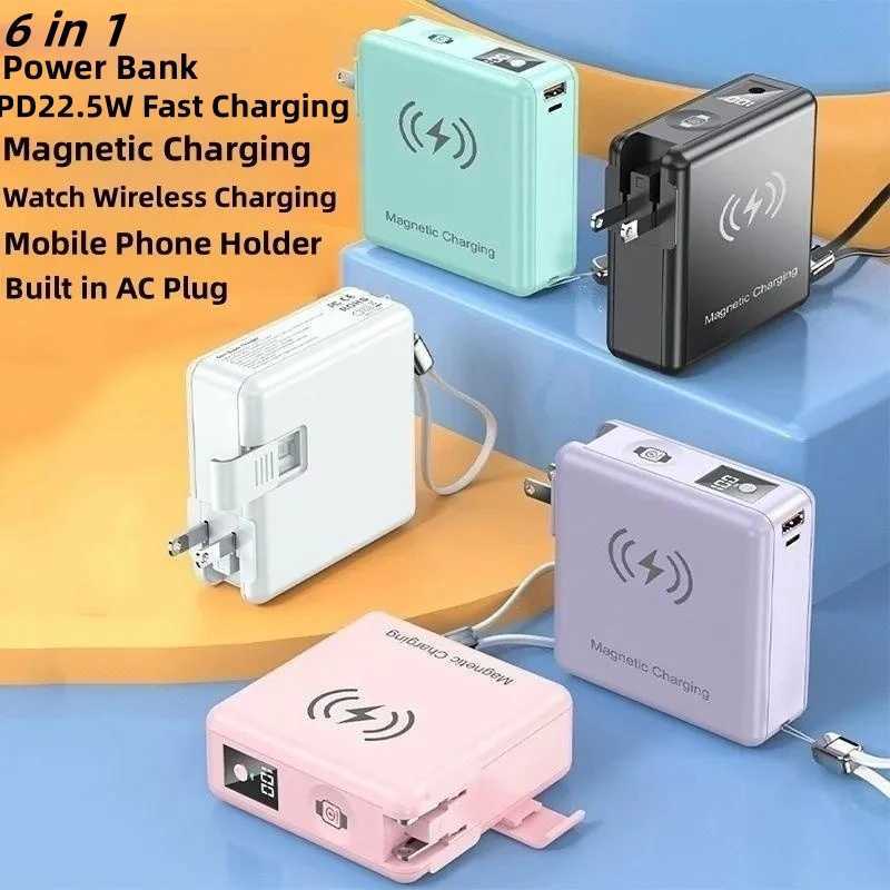 15000mAh Magnetic Wireless Power Bank with AC Plug Cable Fast Charging Portable Charger for iPhone 15 X iWatch Powerbank J251114